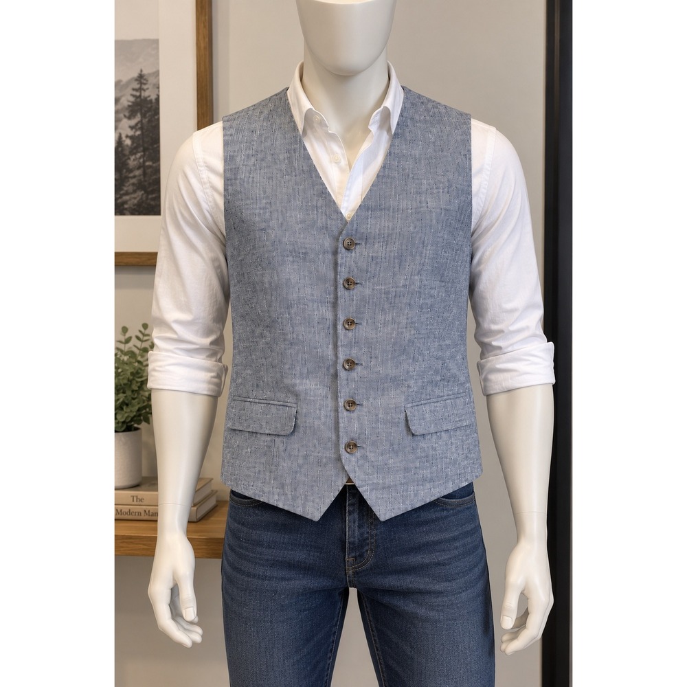 Linen/Cotton Blend Button Front Vest | Men's XL | Classic Joseph Abboud Gray